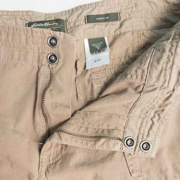 Eddie Bauer Blakely Fit 7" Shorts Womens 16 Tan Ripstop Cotton Flap Pockets - Picture 7 of 16